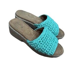 Kurt Geiger Kelly Green Crochet Slides EU 38 US 7.5 Cork Excellent Condition!